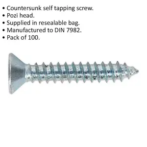 100-Pack Pozi Head Self Tapping Countersunk Screws 4.2 x 25mm for All Your Fixing Needs