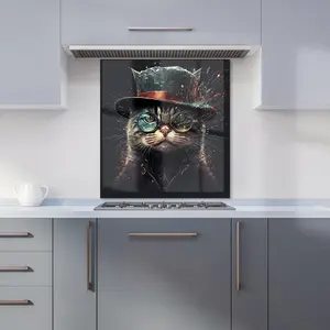 Cat With Glasses Splashart Premium Glass Kitchen Splashback W700mm x H750mm