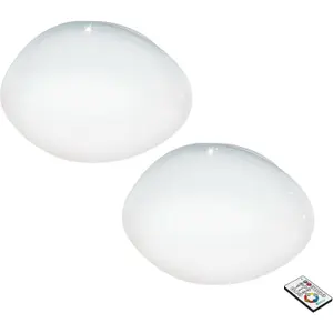 2 PACK Flush Ceiling Light White Shade White Plastic With Crystal Effect LED 34W