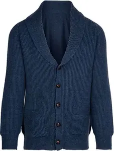 House Of Bruar Men's Lambswool Shawl Collar Cardigan - Denim Blue