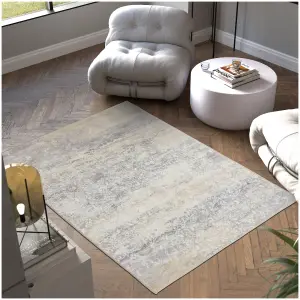 Washable Rug Dalia - various sizes, faded pattern, easy-care short pile, made of synthetic wool and felt, non-slip base - beige