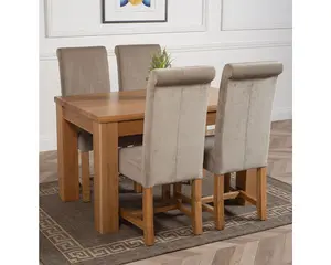 Dakota 127 x 82 cm Chunky Oak Small Dining Table and 4 Chairs Dining Set with Washington Grey Fabric Chairs