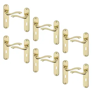 URBNLIVING 184mm Length 12 Pcs Kensington Metal & Polished Brass Lever Latch Door Keyhole Handle Set