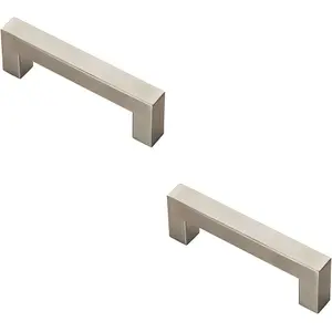 2x Square Linear Block Pull Handle 110 x 14mm 96mm Fixing Centres Satin Steel