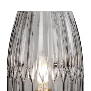 First Choice Lighting Facet Chrome with Smoke Faceted Glass Table Lamp