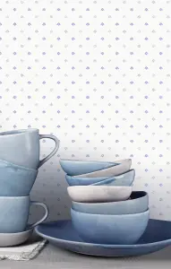 Galerie Miniatures 2 Blue White Mini Fan Motif Smooth Wallpaper