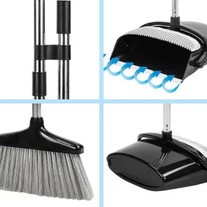 Long Handled Dustpan and Brush Set - Brush And Dustpan - 130cm Extendable Handle Brush And Dustpan Combo for Indoor Outdoor Lobby