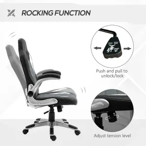 HOMCOM Racing Office Chair PU Leather Computer Desk Gaming Style with Wheels, Flip-Up Armrest, Grey