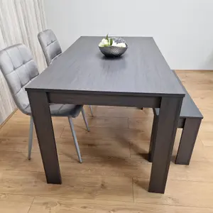 Dining Table and 2 Chairs With Bench  Black Dark Grey Velvet Chairs Wood Dining Set Furniture