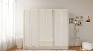 MARIE XL 6 Door 2 Drawer Gold White Wardrobe