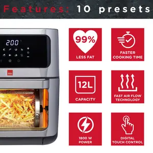 SENSIO HOME 12L Air Fryer Oven Rotisserie and Dehydrator, 10 in 1, Basket plus 4 More Accs 1800W