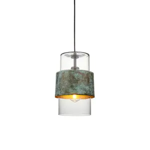 Luminosa Palermo Slim Pendant Ceiling Light Verdigris Bronze Plate, Clear Glass