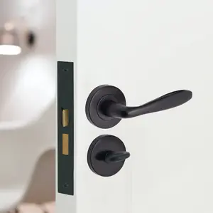 AFIT - Matt Black Bathroom Door Handle Set Internal Door Handles 64mm Lock 76mm Hinges Santeau Range