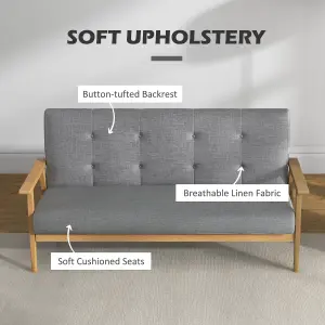 HOMCOM Modern 3-Seater Sofa Upholstery Couch with Rubber Wood Legs Dark Grey