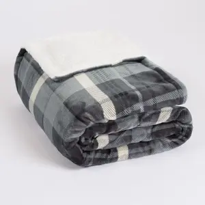 OHS Winsford Flannel Check Fleece Throw - Grey