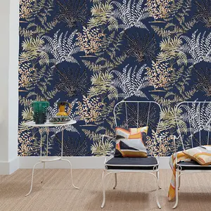 Grandeco Lima Delicate Fern Textured Wallpaper, Blue