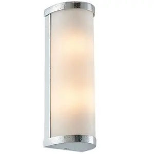 IP44 Bathroom Wall Light Chrome & Frosted Glass Modern Round Twin Curved Lamp