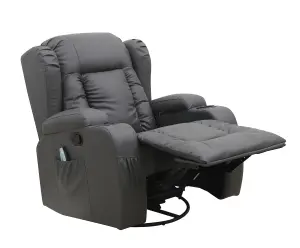 WestWood 8 Point Leather Massage Cinema Recliner Sofa Heated Swivel Rocking Chair Grey