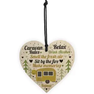 Red Ocean Caravan Rules Hanging Wooden Heart Plaque Caravan Accessories Garden Sign Home Decor Gifts