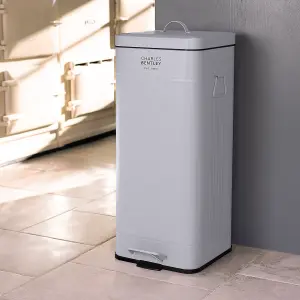 30L Steel Square Retro Kitchen Pedal Waste Bin Light Grey