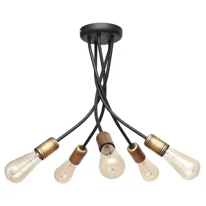 Luminosa Harvard Multi Arm Semi Flush Ceiling Light Black, Patina 40cm