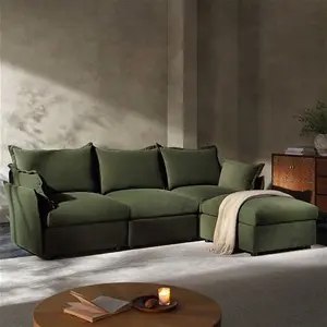 Byron Pillow Edge Moss Green Velvet Modular Sofa, 3-Seater Chaise - Daals - Sofas