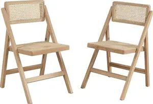 Frances Set Of 2 Folding Chairs Natural Wood Rattan Cane, Solid Beech Wood - Dining Room Chairs - Dining Table Chairs - Daals - Dining Chairs