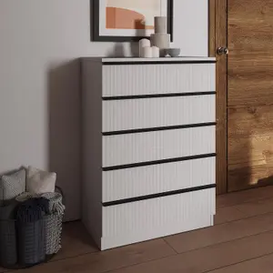 Ripple Effect White 5 Drawer Chest Of Drawers Nightstand Scalloped Fronts