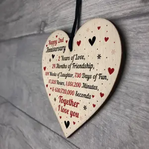 Red Ocean 2nd Wedding Anniversary Gift For Him Her Wood Heart Keepsake Husband Wife Boyfriend Girlfriend