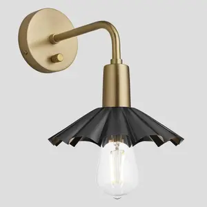 Industville Sleek Umbrella Wall Light, 8 Inch, Pewter, Brass Holder