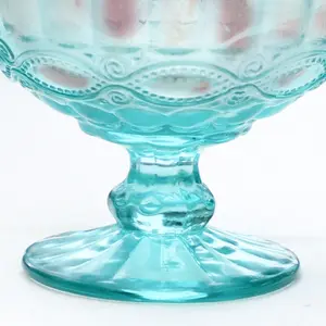 Set of 4 Vintage Turquoise Blue Glass Trifle Bowl and Dessert Bowls