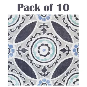 Floorpops Sienna 10pcs peel stick vinyl floor tiles Morrocan blue floral pattern