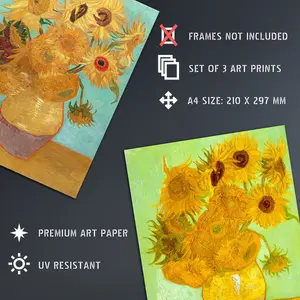 Ablah Sunflowers Collection Paintings by Vincent Van Gogh - 3 Piece No Frame Print 29.7" H x 21" W x 0.4" D