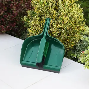 JVL Outdoor Garden Large Dustpan And Brush, Green