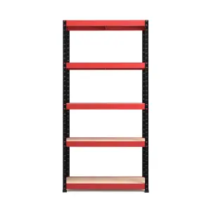 RB BOSS Garage Shelving Unit 4 Shelf MDF Red & Black Powder Coated Steel (H)1800mm (W)900mm (D)300mm