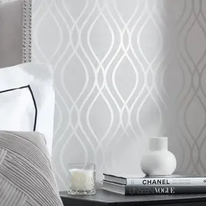 Camden Wave Wallpaper In Soft Grey And Silver