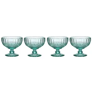 Set of 4 Vintage Turquoise Blue Glass Trifle Bowl and Dessert Bowls