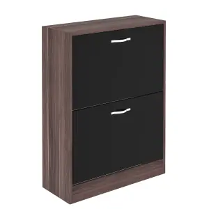 Vida Designs 2 Drawer Shoe Storage Cabinet Walnut and Black