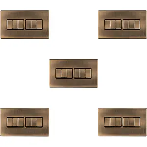 5 PACK 6 Gang Multi Light Switch SCREWLESS ANTIQUE BRASS 2 Way 10A Slim Rocker