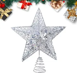 KEYIDO Silver Star Christmas Tree Topper Star For Christmas Tree Metal Xmas Tree Topper For Christmas Decorations Ornaments H 20Cm/8Inch W 15Cm/6Inch