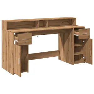 Berkfield Desk with LED Lights Artisian Oak 160x55x91 cm Engineered Wood