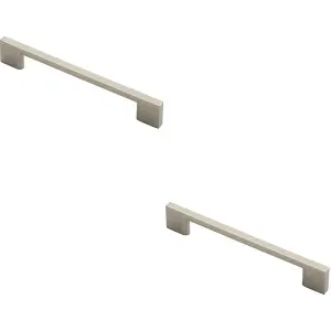 2x Slim D Shape Pull Handle 152 x 7.5mm 128mm Fixing Centres Satin Nickel