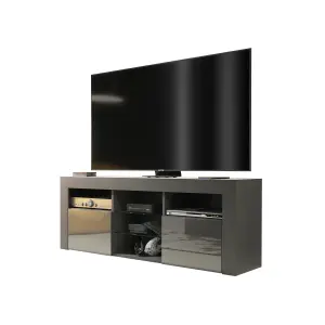 TV Unit 145cm Modern Dark Grey with High Gloss Doors - Creative Furniture