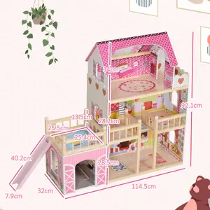 AIYAPLAY Dolls House with 13 Pieces Wooden Furniture and Accessories