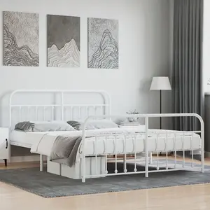 Berkfield Metal Bed Frame with Headboard and Footboard White 160x200 cm