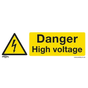 High Voltage Health & Safety Sign - Durable Rigid Plastic 300x100mm Warning Sign