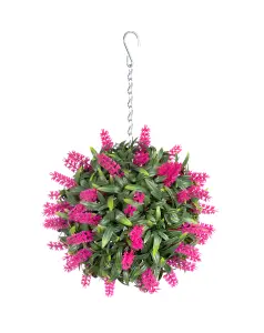 Best Artificial 24cm Pink Lush Lavender Hanging Basket Flower Topiary Ball - Suitable for Outdoor Use - Weather & Fade Resistant