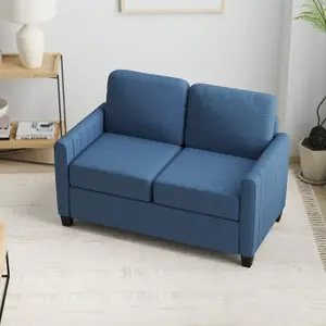 HOMCOM Modern 2 Seater Sofa with Spring Cushion, Back Pillow, Blue