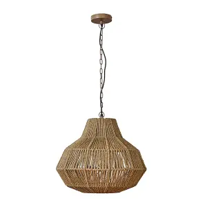 ValueLights Tatami Natural Brown Scandi Style Woven Rope Ceiling Pendant Light Fitting - Including Bulb