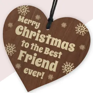 Red Ocean Friendship Christmas Wooden Heart Gift For Friend, Best Friend Hanging Plaque, Christmas Tree Decoration